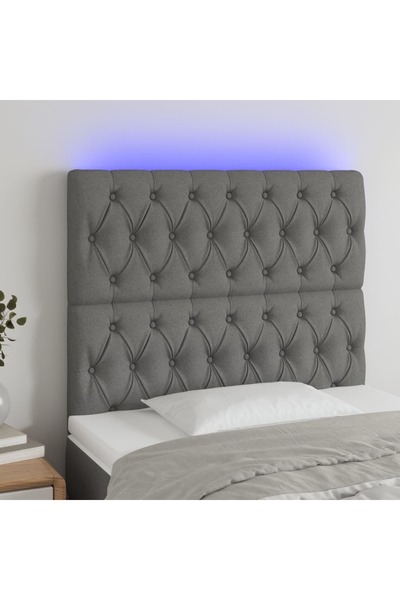 Concept Tăblie de pat cu LED, gri închis, 90x7x118/128 cm, textil