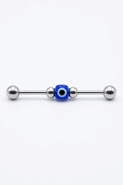 Jaida Moda Kadın Gümüş Renk Nazar Boncuklu Köprü (Industrial) Çelik Piercing