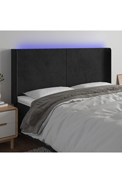 Concept Tăblie de pat cu LED, negru, 163x16x118/128 cm, catifea