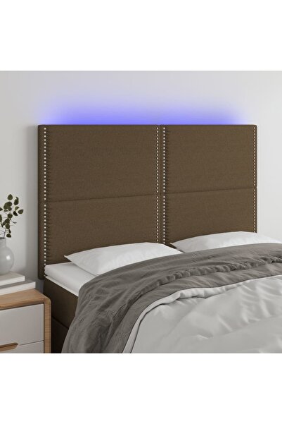 Concept Tăblie de pat cu LED, maro închis, 144x5x118/128 cm, textil