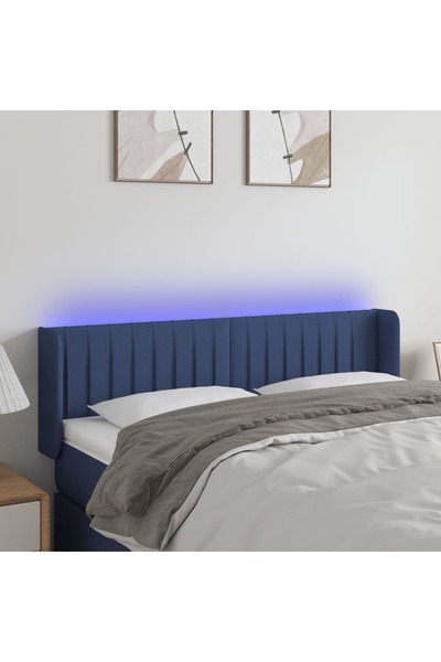 Concept Tăblie de pat cu LED, albastru, 147x16x78/88 cm, textil