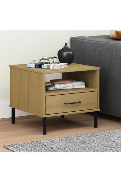 Concept Noptieră cu picioare metalice „OSLO”, maro, lemn masiv pin