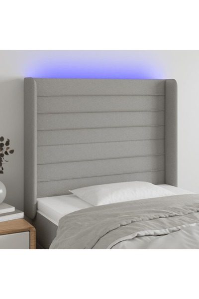 Concept Tăblie de pat cu LED, gri deschis, 93x16x118/128 cm, textil