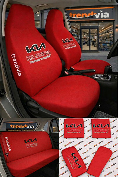 trivexa Kia Logo Auto Seat Cover Front Rear Set – Combed Cotton Stretch Fabri...