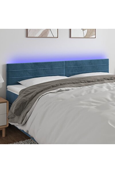 Concept Tăblie de pat cu LED, albastru închis, 160x5x78/88 cm, catifea