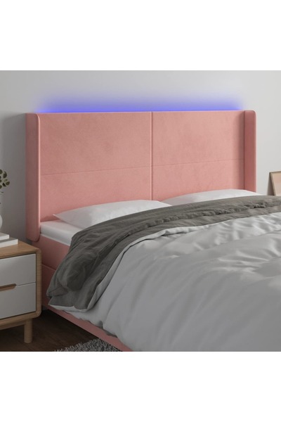 Concept Tăblie de pat cu LED, roz, 183x16x118/128 cm, catifea