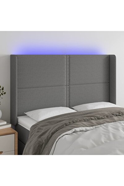 Concept Tăblie de pat cu LED, gri închis, 147x16x118/128 cm, textil