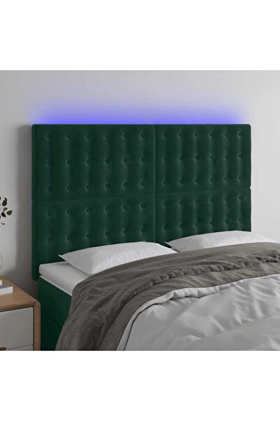 Concept Tăblie de pat cu LED, verde închis, 144x5x118/128 cm, catifea