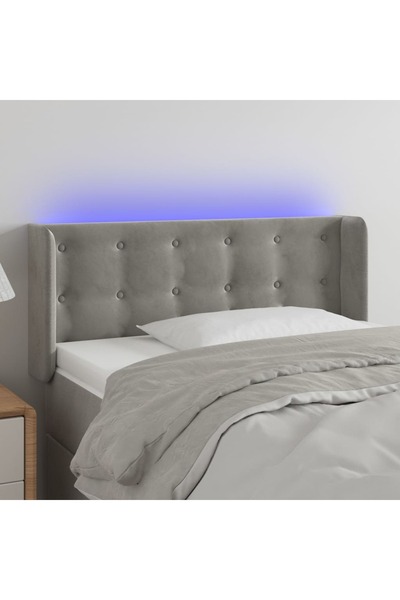 Concept Tăblie de pat cu LED, gri deschis, 103x16x78/88 cm, catifea