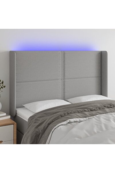 Concept Tăblie de pat cu LED, gri deschis, 147x16x118/128 cm, textil