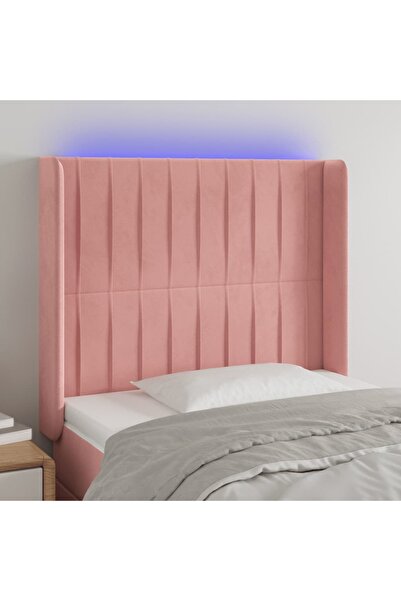 Concept Tăblie de pat cu LED, roz, 83x16x118/128 cm, catifea