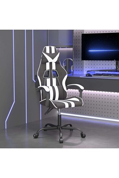 Concept Scaun de gaming pivotant, negru și alb, piele ecologică