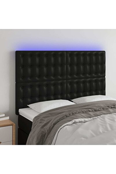 Concept Tăblie de pat cu LED, negru, 144x5x118/128 cm, piele ecologică