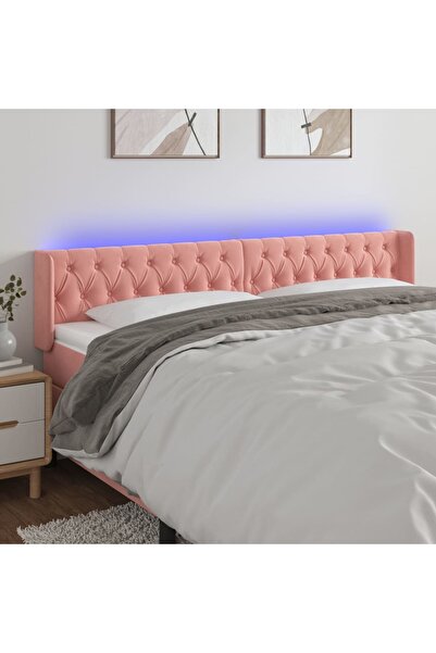 Concept Tăblie de pat cu LED, roz, 203x16x78/88 cm, catifea