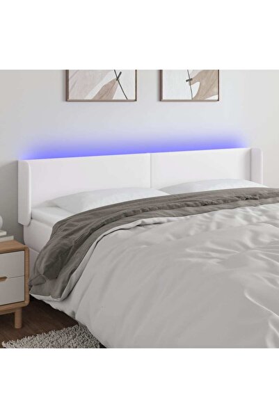 Concept Tăblie de pat cu LED, alb, 163x16x78/88 cm, piele ecologică