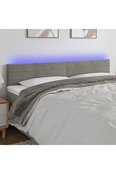 Concept Tăblie de pat cu LED, gri deschis, 160x5x78/88 cm, catifea