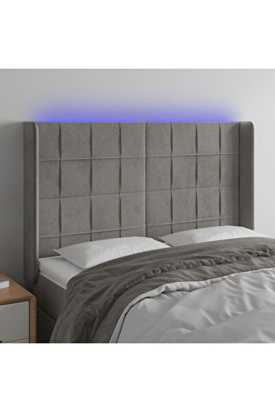 Concept Tăblie de pat cu LED, gri deschis, 147x16x118/128 cm, catifea