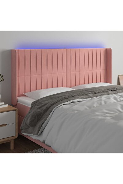 Concept Tăblie de pat cu LED, roz, 163x16x118/128 cm, catifea