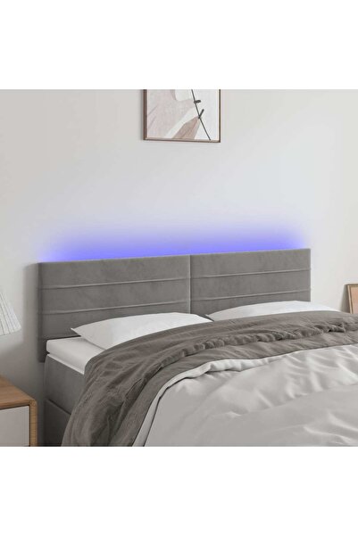 Concept Tăblie de pat cu LED, gri deschis, 144x5x78/88 cm, catifea