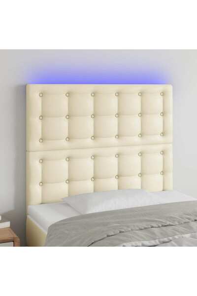 Concept Tăblie de pat cu LED, crem, 90x5x118/128 cm, piele ecologică