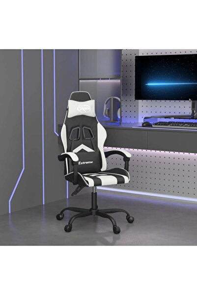 Concept Scaun de gaming pivotant, negru și alb, piele ecologică