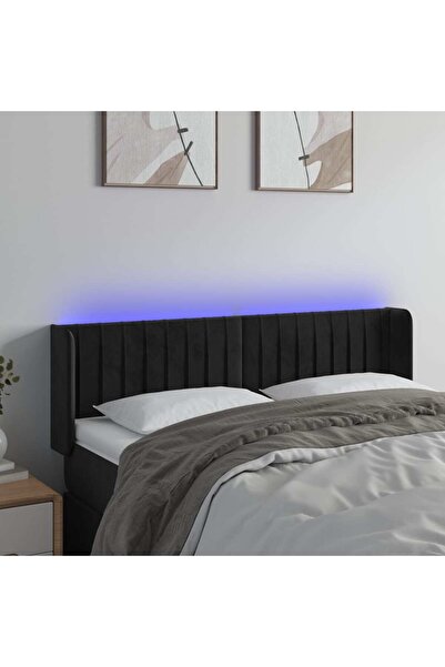 Concept Tăblie de pat cu LED, negru, 147x16x78/88 cm, catifea