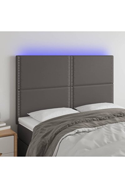 Concept Tăblie de pat cu LED, gri, 144x5x118/128 cm, textil