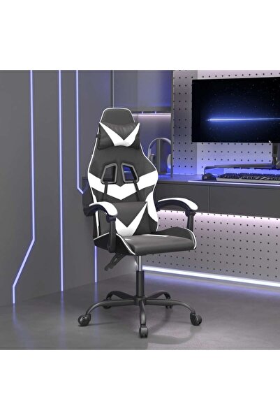 Concept Scaun de gaming pivotant, negru și alb, piele ecologică