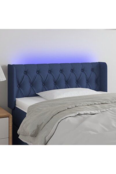 Concept Tăblie de pat cu LED, albastru, 93x16x78/88 cm, textil