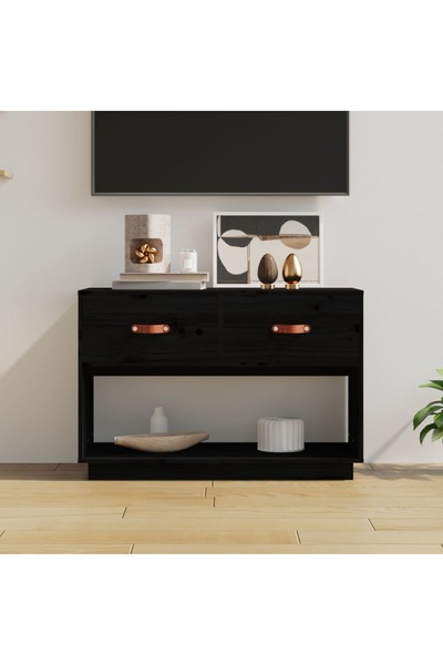 Concept Comodă TV, negru, 90x40x60 cm, lemn masiv de pin