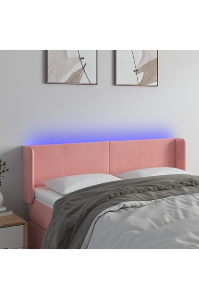 Concept Tăblie de pat cu LED, roz, 147x16x78/88 cm, catifea