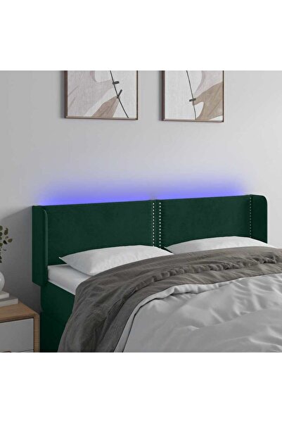 Concept Tăblie de pat cu LED, verde închis, 147x16x78/88 cm, catifea