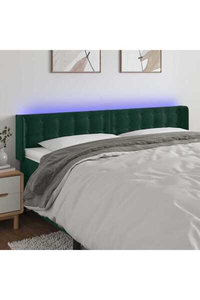 Concept Tăblie de pat cu LED, verde închis, 183x16x78/88 cm, catifea