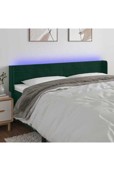 Concept Tăblie de pat cu LED, verde închis, 163x16x78/88 cm, catifea