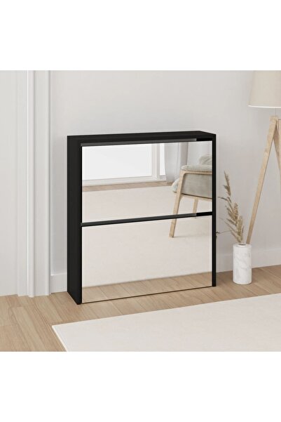 Concept Pantofar cu oglindă, 2 niveluri, negru, 63x17x67 cm