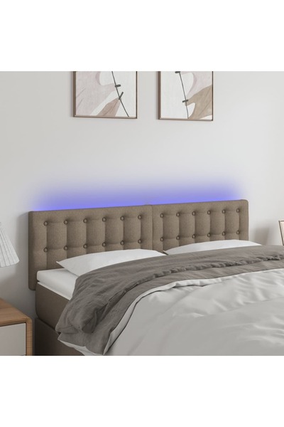 Concept Tăblie de pat cu LED, gri taupe, 144x5x78/88 cm, textil