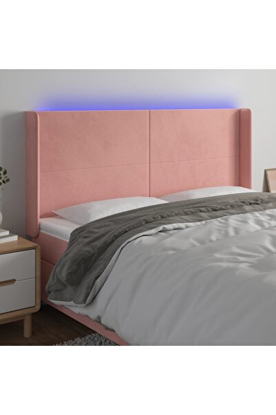 Concept Tăblie de pat cu LED, roz, 203x16x118/128 cm, catifea