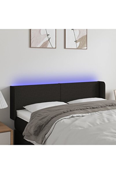 Concept Tăblie de pat cu LED, negru, 147x16x78/88 cm, textil