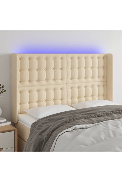 Concept Tăblie de pat cu LED, crem, 147x16x118/128 cm, textil