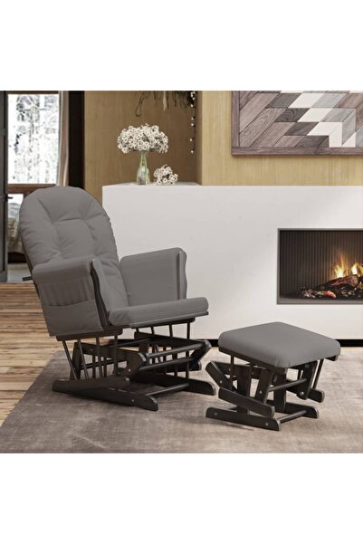 Concept Scaun de relaxare glisant cu taburet, gri închis, textil
