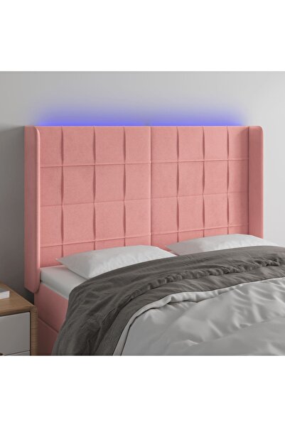 Concept Tăblie de pat cu LED, roz, 147x16x118/128 cm, catifea