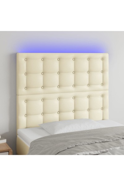 Concept Tăblie de pat cu LED, crem, 80x5x118/128 cm, piele ecologică