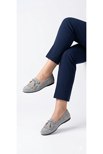 ÜNAL ÖZER Piele naturală gri pentru femei, mărimea S, piele întoarsă cu ciucu...