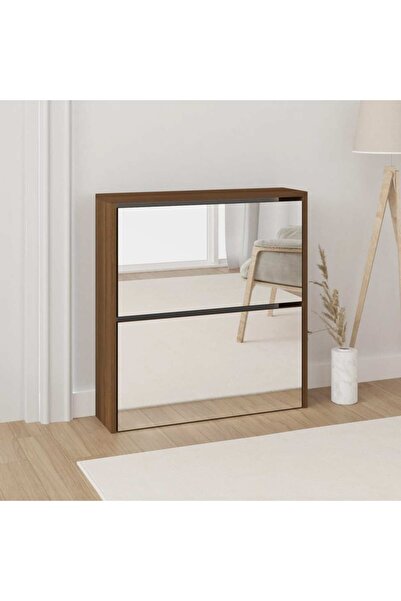 Concept Pantofar cu oglindă, 2 niveluri, stejar maro, 63x17x67 cm