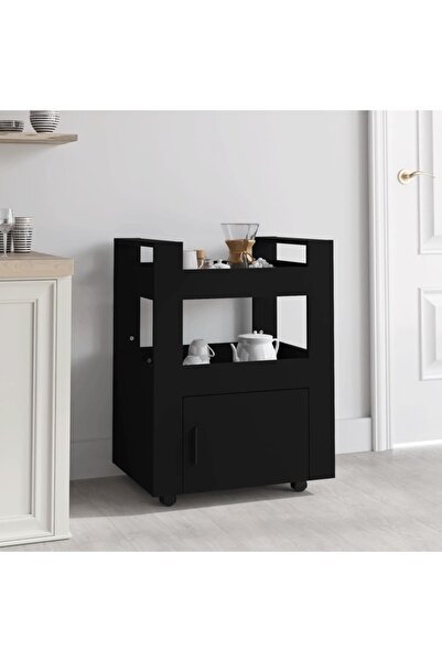 Concept Τροχήλατο τρόλεϊ κουζίνας, μαύρο, 60x45x80 cm, επεξεργασμένο ξύλο