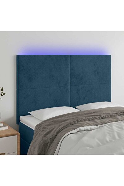 Concept Tăblie de pat cu LED, albastru închis, 144x5x118/128cm, catifea