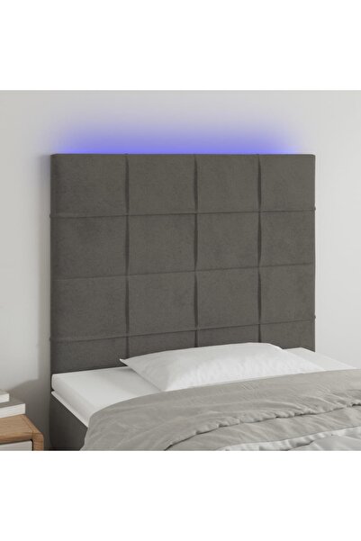 Concept Tăblie de pat cu LED, gri închis, 90x5x118/128 cm, catifea