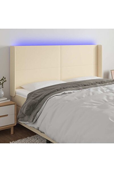 Concept Tăblie de pat cu LED, crem, 203x16x118/128 cm, textil
