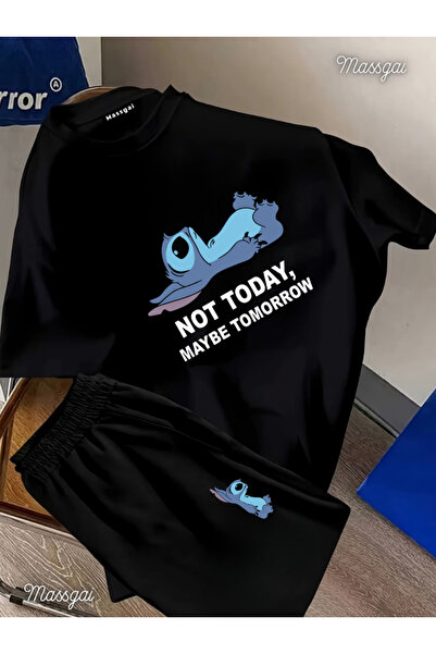 Massgai Unisex Stch Not Today Printed %100 Cotton Oversized Short Sleeve T-Sh...