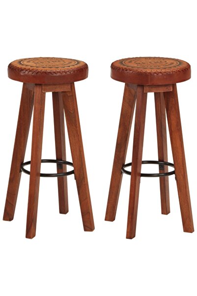 Concept Scaune de bar, 2 buc., piele naturală și lemn masiv de acacia